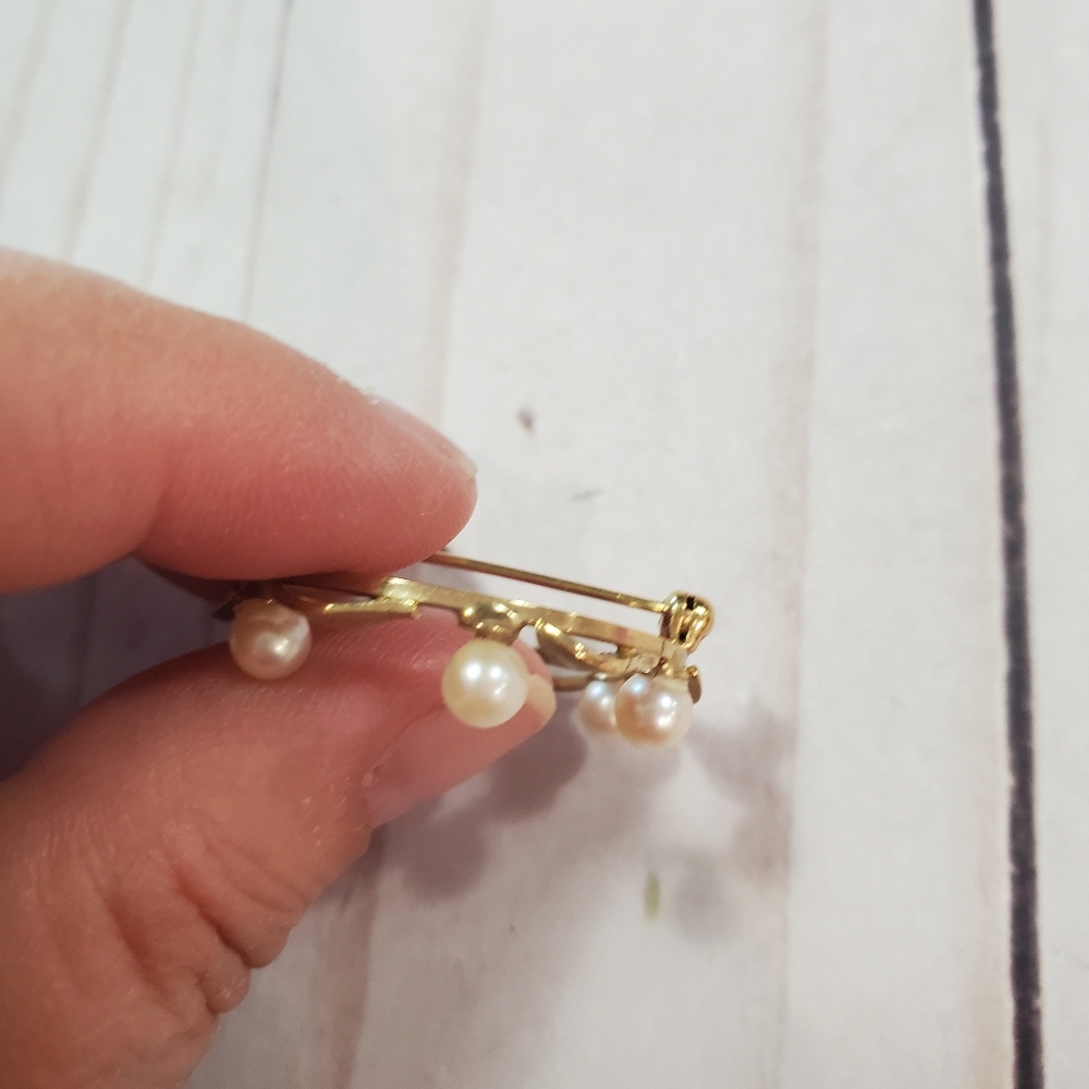 14k Yellow Gold And Pearl Vintage Wreath Brooch/Pin - Picture 6 of 11